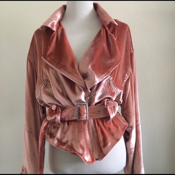 Fleur du Mal Jackets & Blazers - Fleur du Mal Flamingo Velvet Rider Jacket